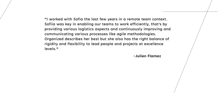 Sofia Zelenova testimonial from Julien Flamez